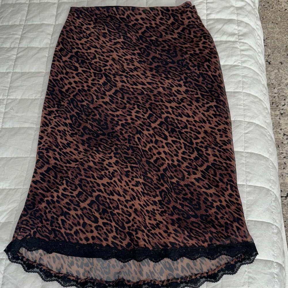 Leopard Print Women's Silk Midi Skirt